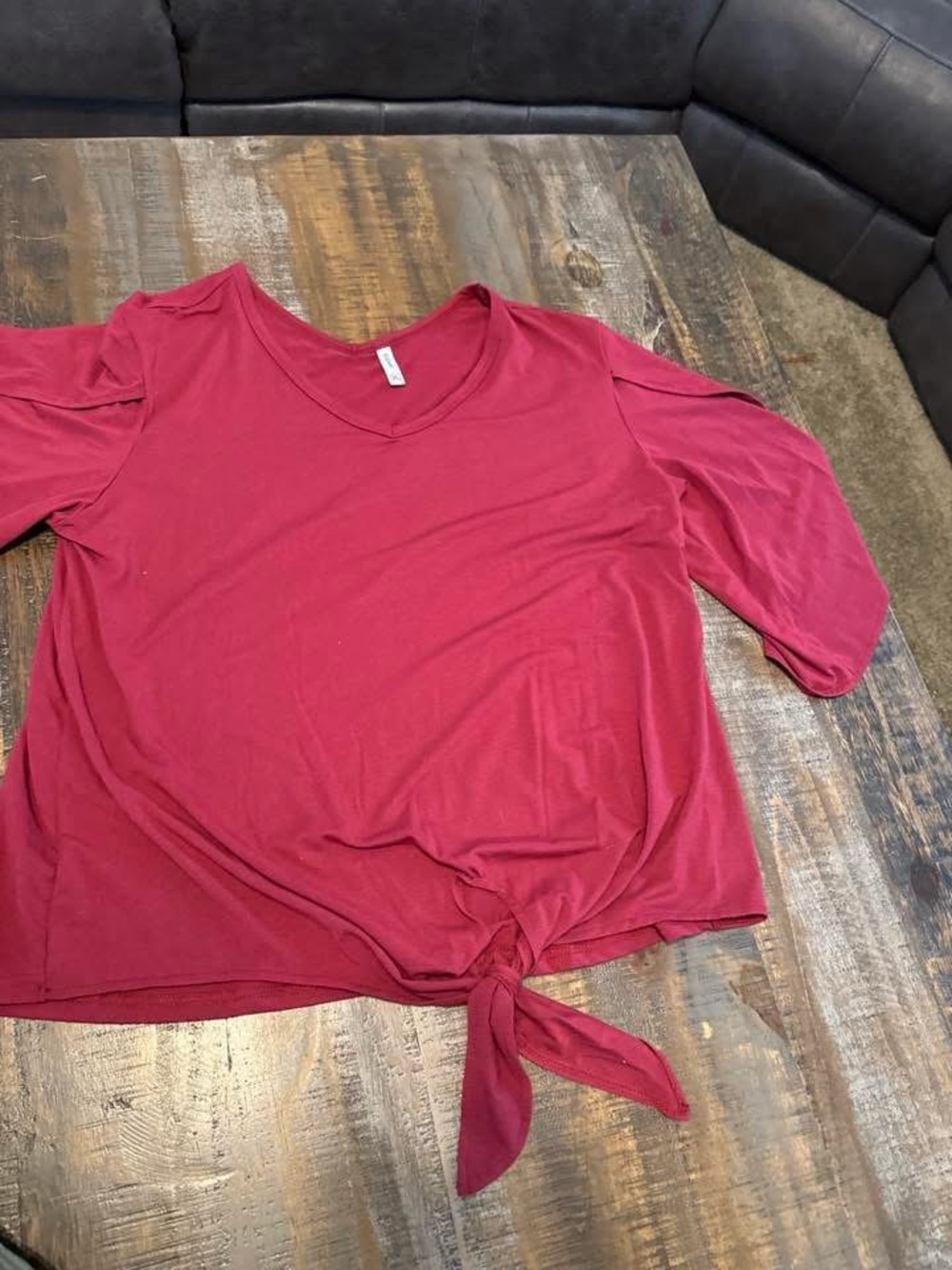 Women's V-Neck Tie-Hem Blouse - Red
